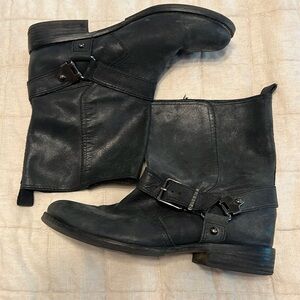 Black leather moto boots